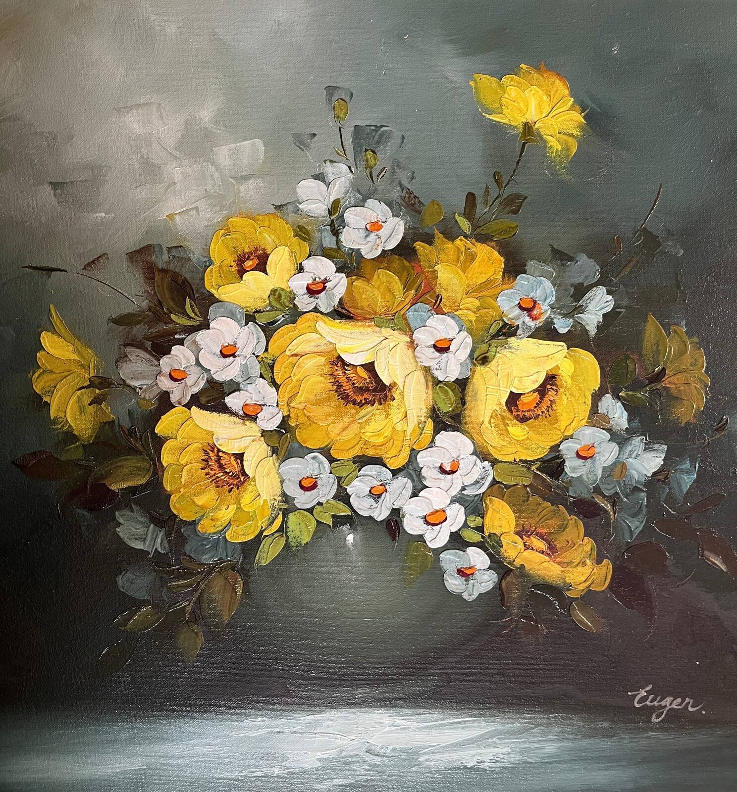 HST painting "Bouquet of flowers in a vase" signed + cadere ec. XX°