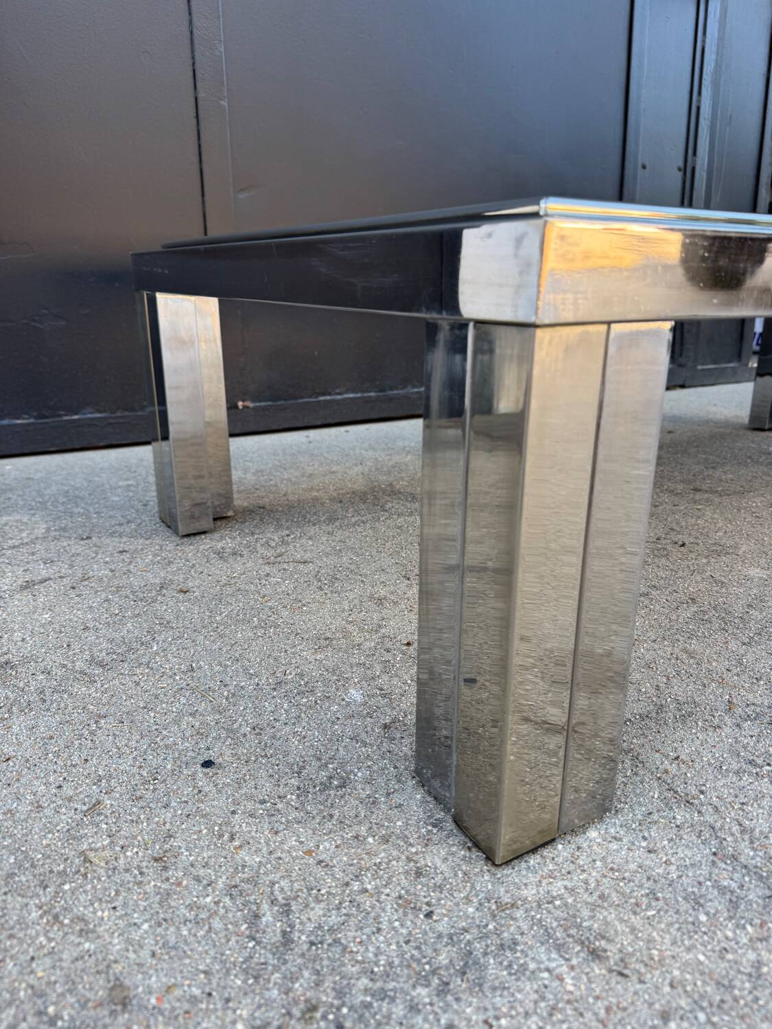1970s smoked glass chrome coffee table