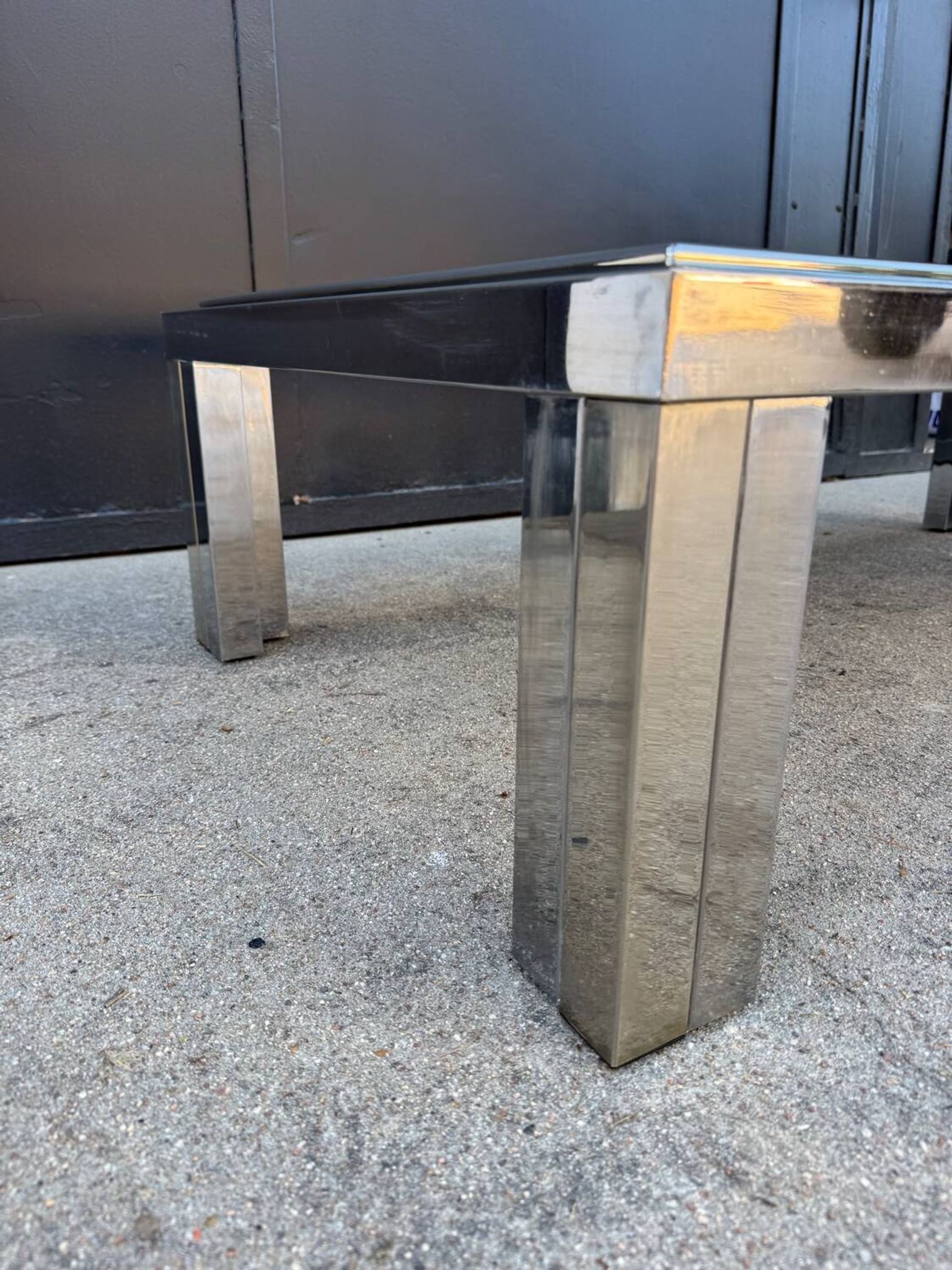 1970s smoked glass chrome coffee table