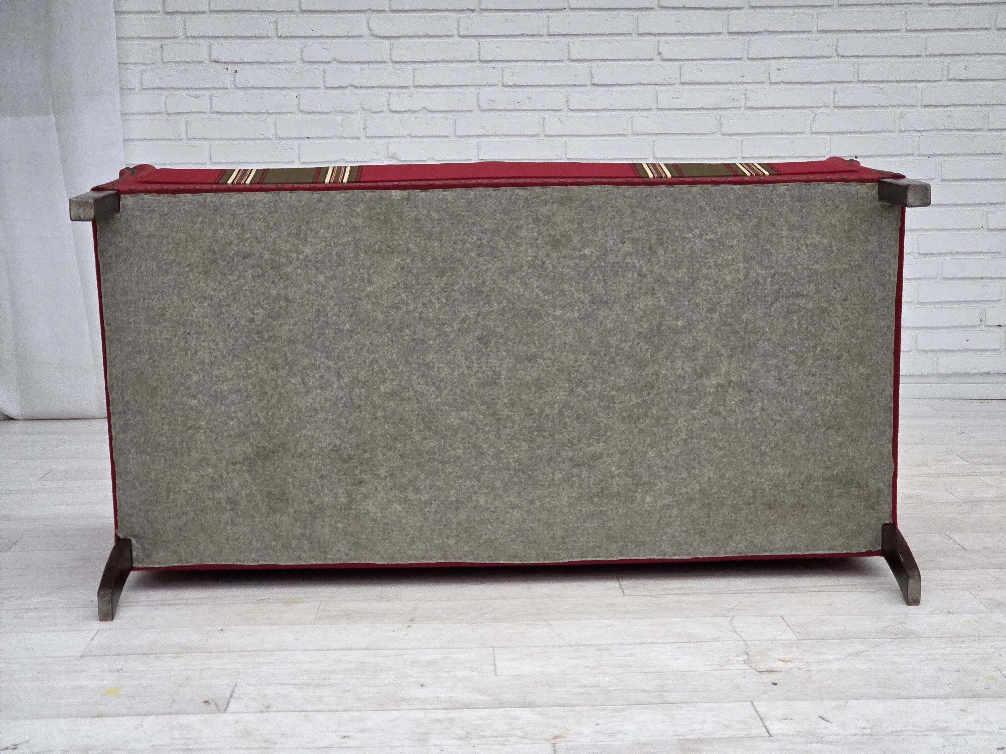 1970s, Danish 2-seater sofa, original red furniture wool, ash wood.