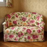 Canapé crapaud ancien rénové – tissu schintz aux pivoines et chinoiseries