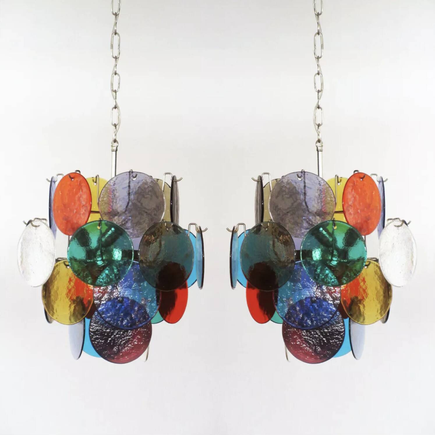 Paire de lustres 4 feux en verre de Murano, Italie, années 80