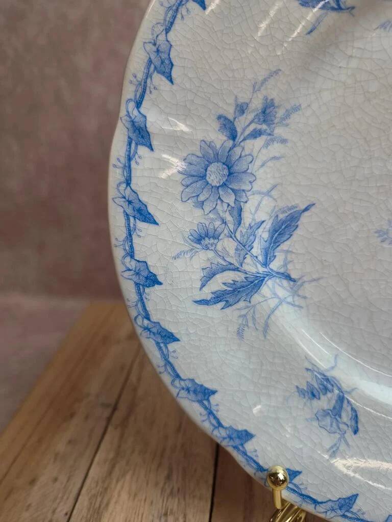 Assiette ancienne Gien Liserons – Décor oiseaux et fleurs bleu