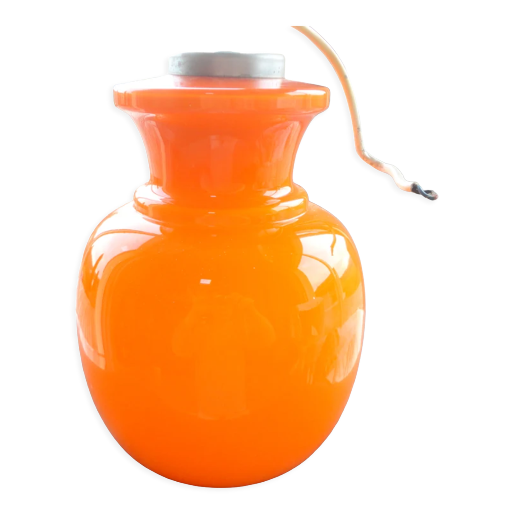 Ceiling lamp orange glass, opaline glass, year 1970s