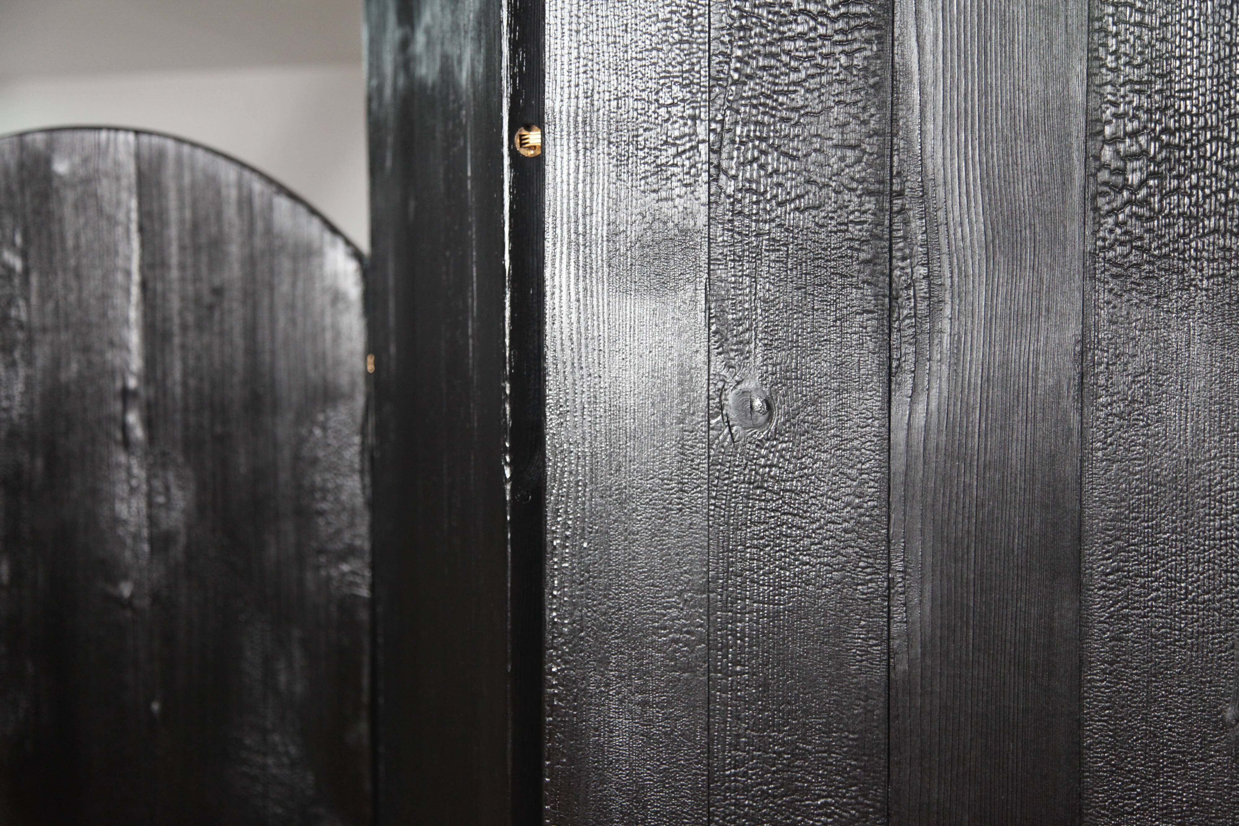 Burnt wood screen unique piece