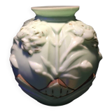 1930s-1940s vase in green opaline with floral decoration