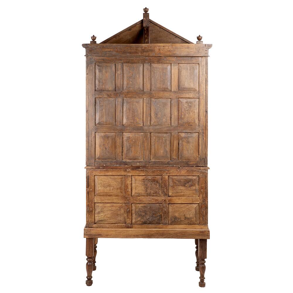 Large glass cabinet with 8 wooden drawers