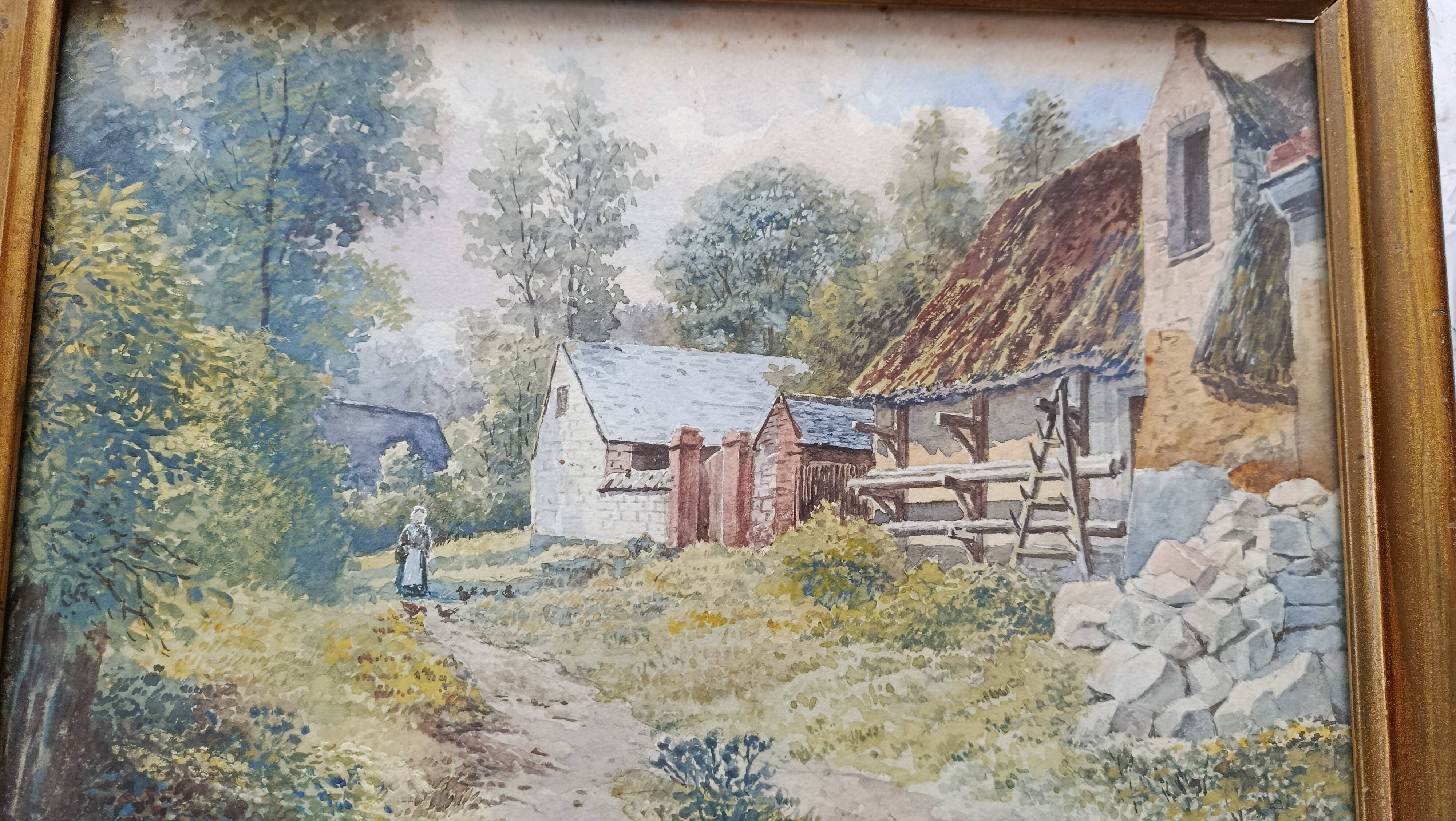 WATERCOLOR 1907 by Albert GYSEL Farm at LA MOTTE AU BOIS towards the North BOURRE
