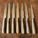 Lot 12 old knives handle wood fontenille 1034 drop viroles