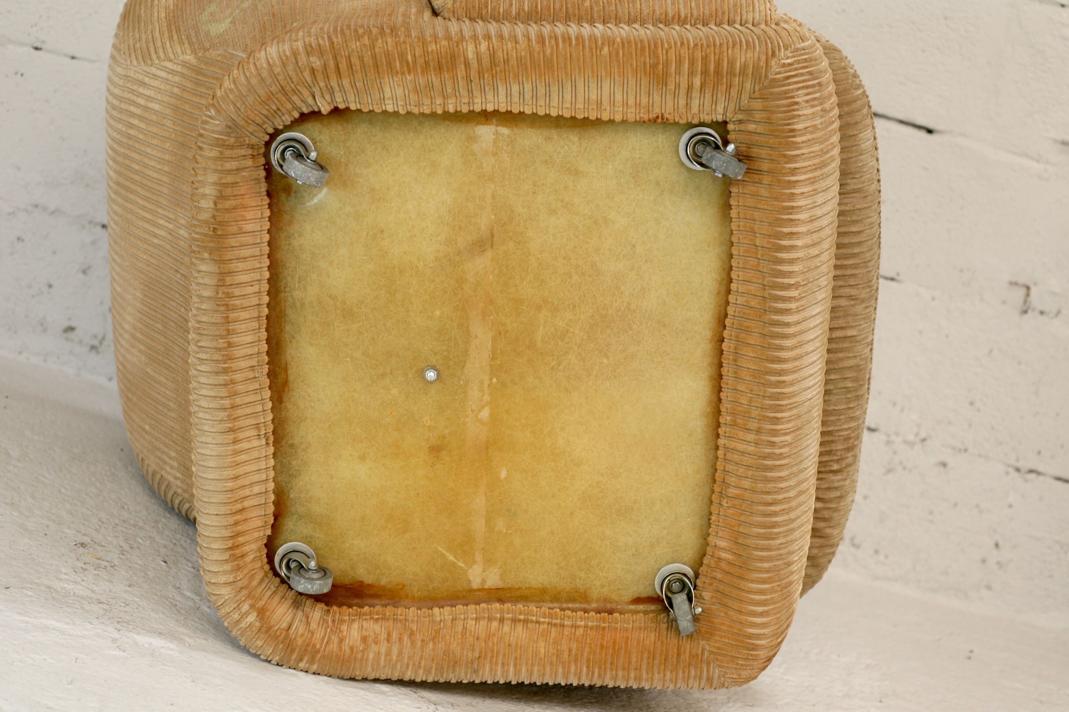 Pair of armchairs by michel cadestin, airborne edition, fiberglass and beige velvet, circa 1970