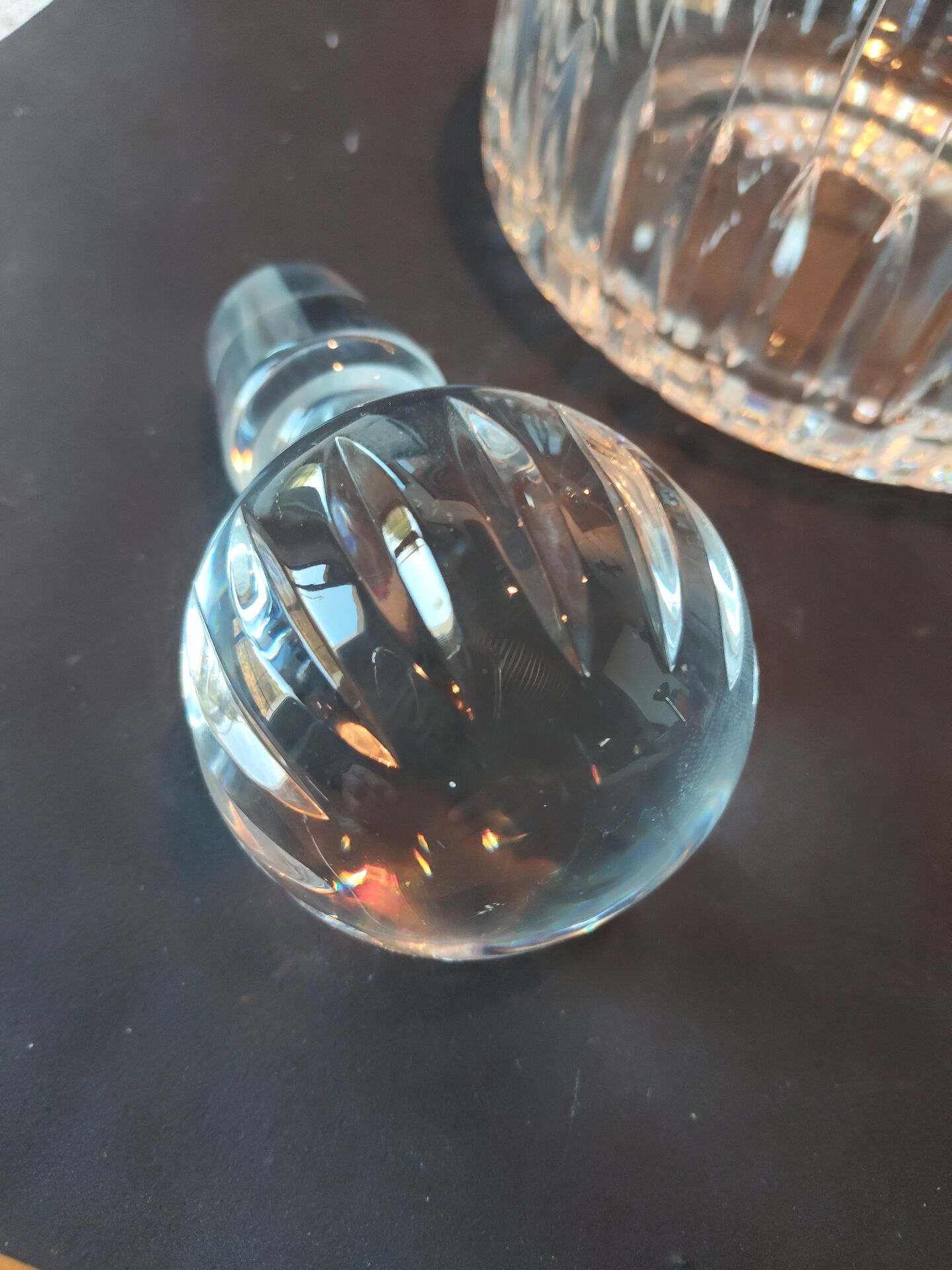 Vintage cut crystal carafe, ball stopper.