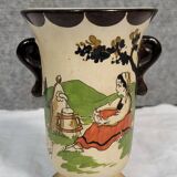 Hendaye Gaitaud: vase with Basque decoration signed under the heel