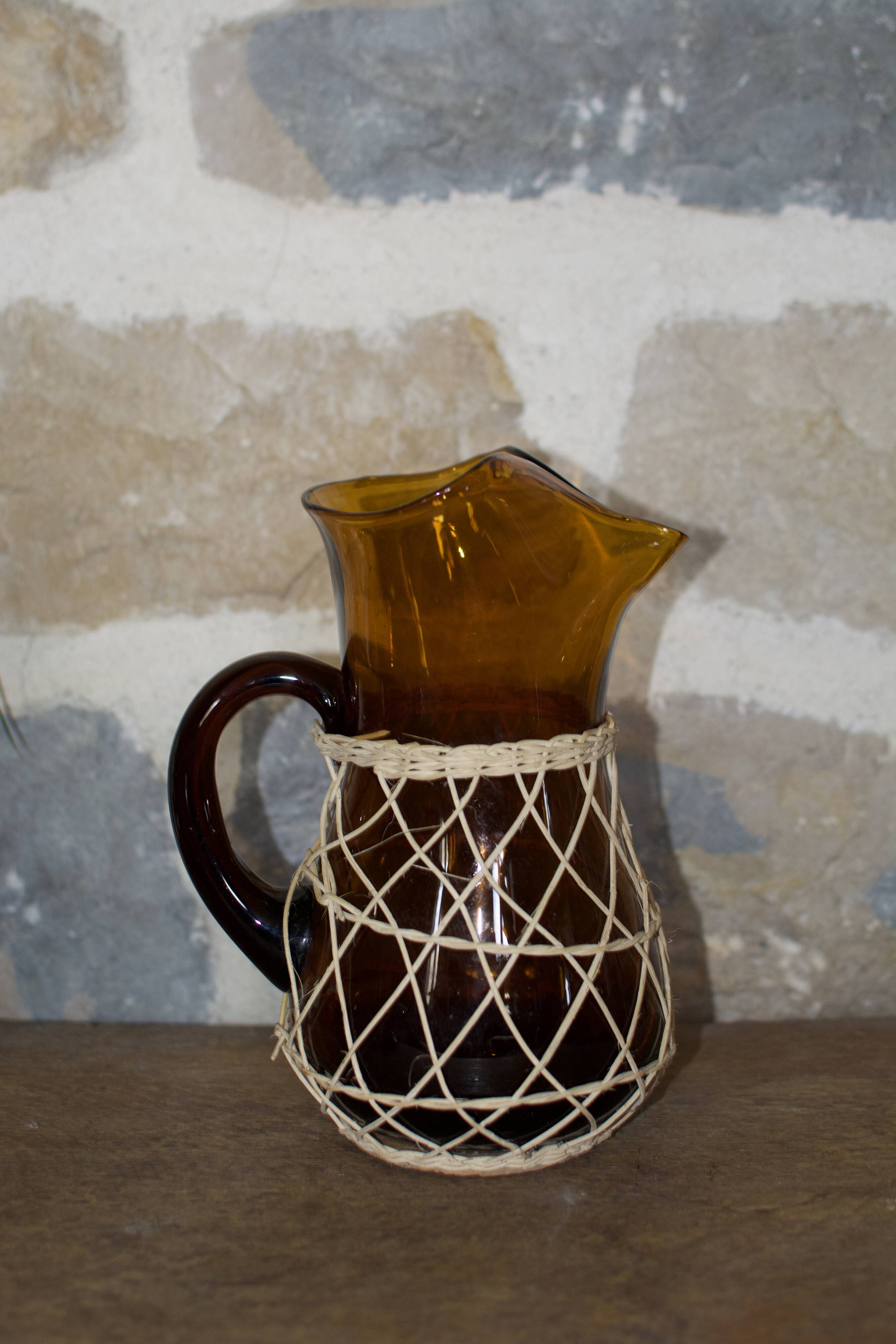 Vintage amber blown glass pitcher