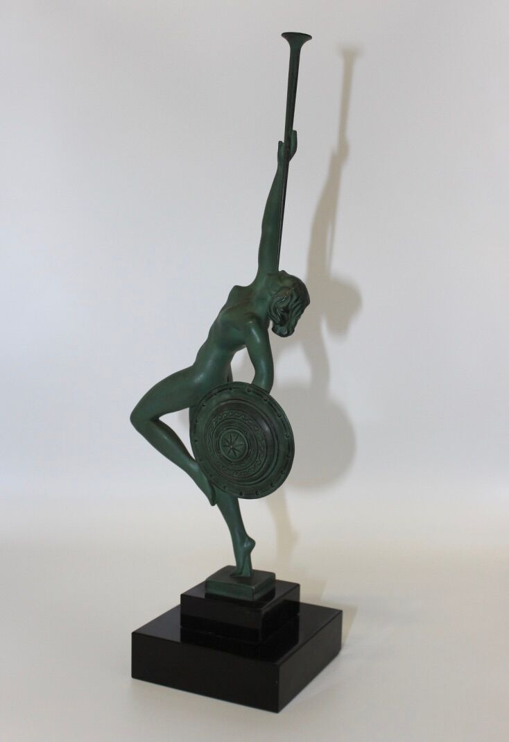 Art Deco Sculpture Trumpet Dancer "Jericho" By Guerbe