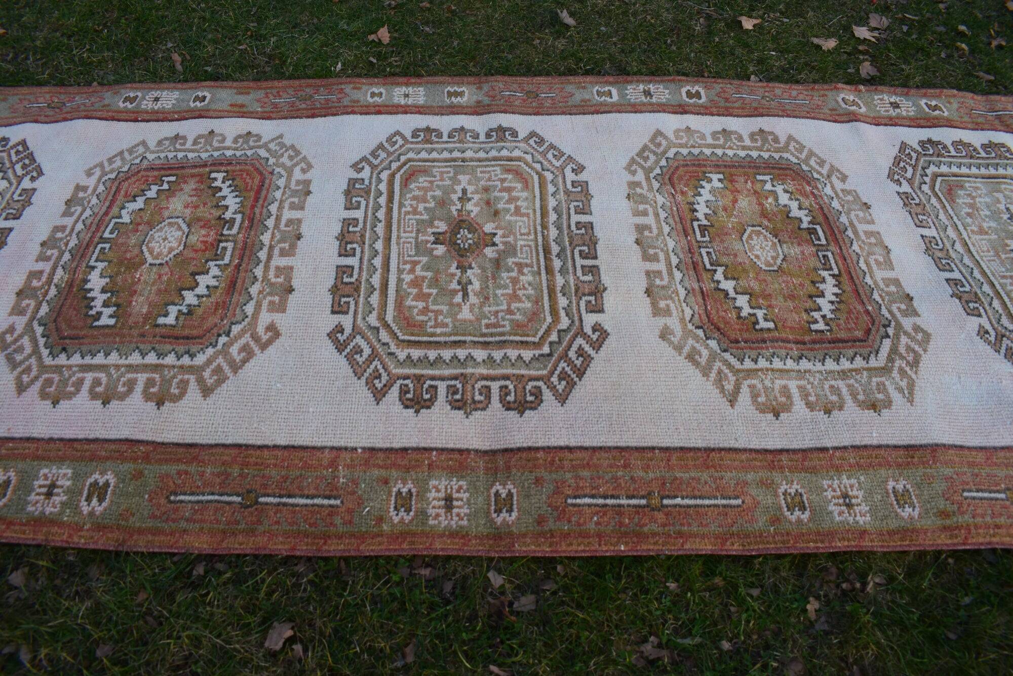 Vintage Turkish hallway rug 133x377 cm