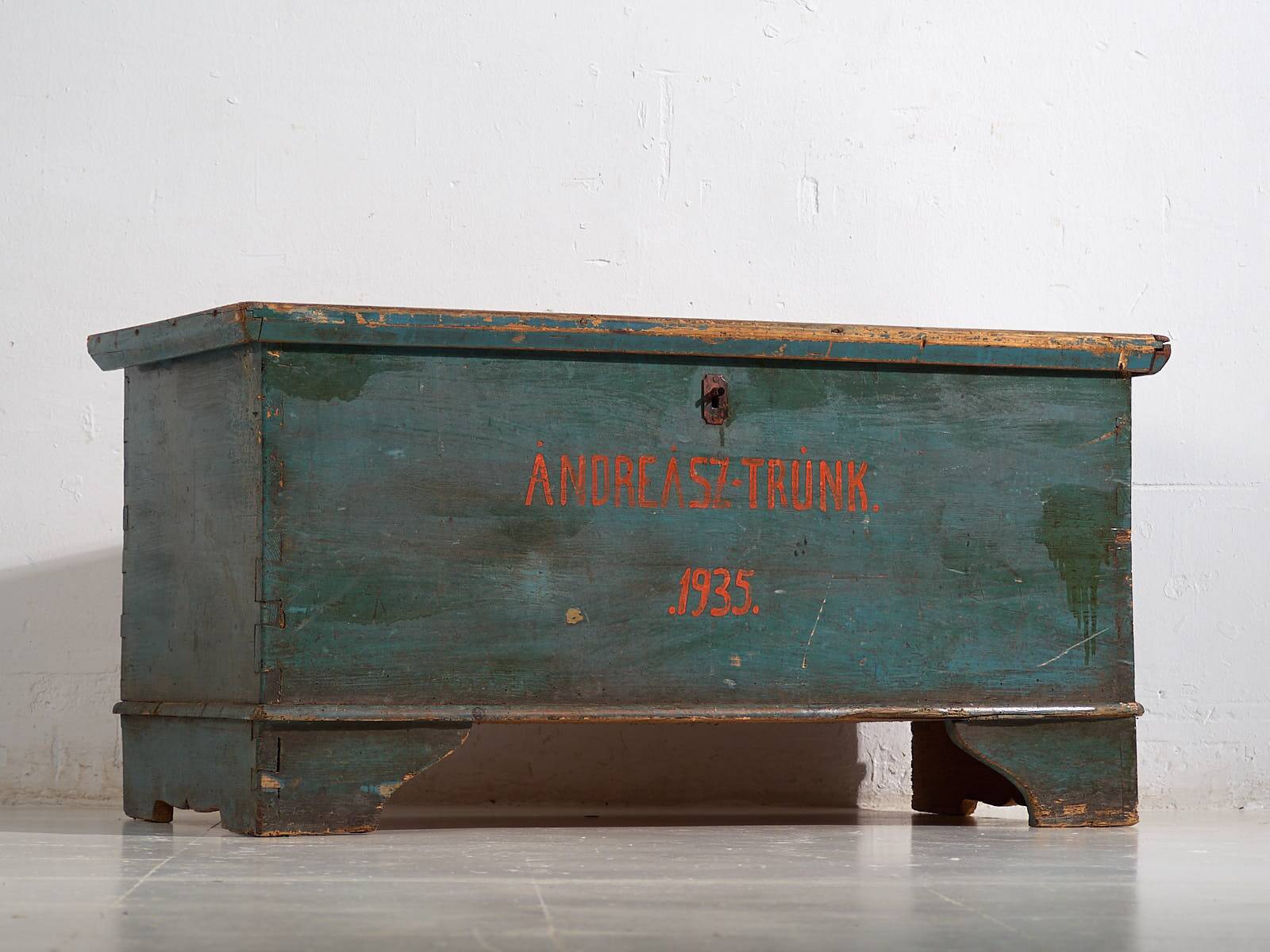 Antique turquoise green patinated chest (1935) #10