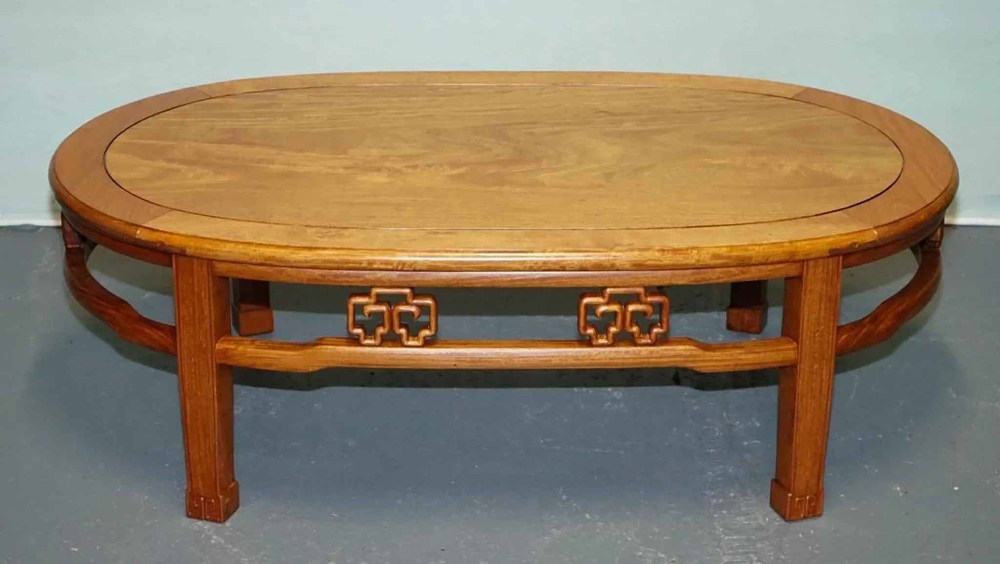 Vintage Oriental Low Table in Carved Brown Teak, China
