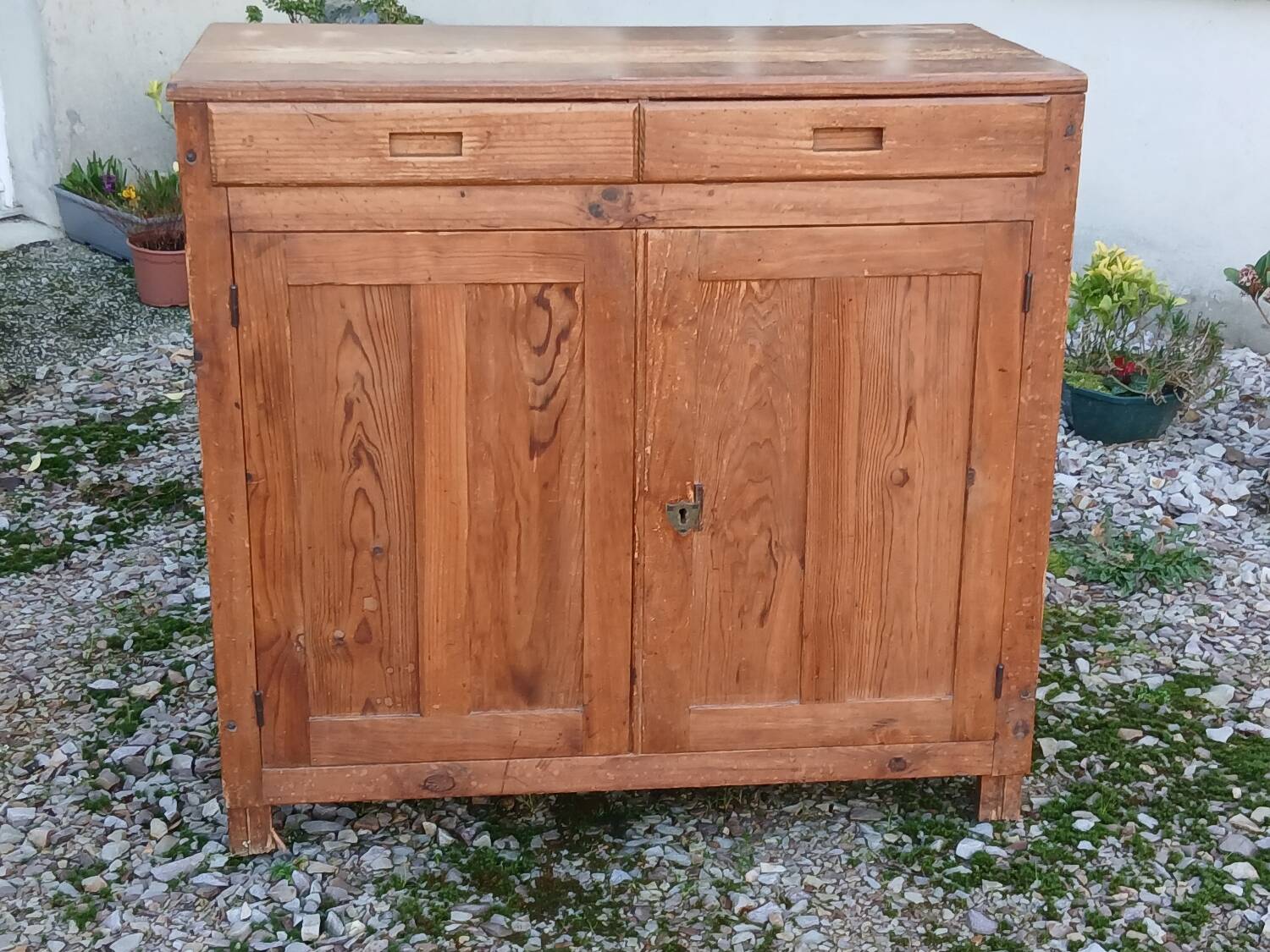 Vintage Parisian buffet in raw wood - 2 doors, 2 drawers