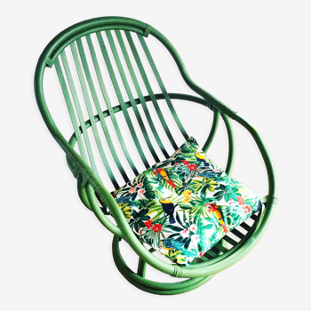 Vintage swivel armchair in painted rattan