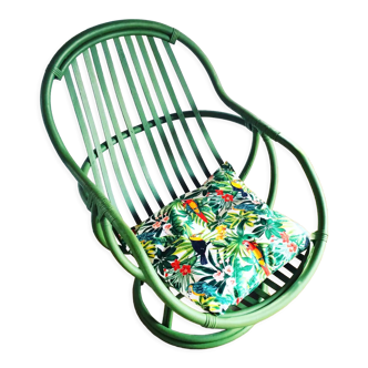 Vintage swivel armchair in painted rattan