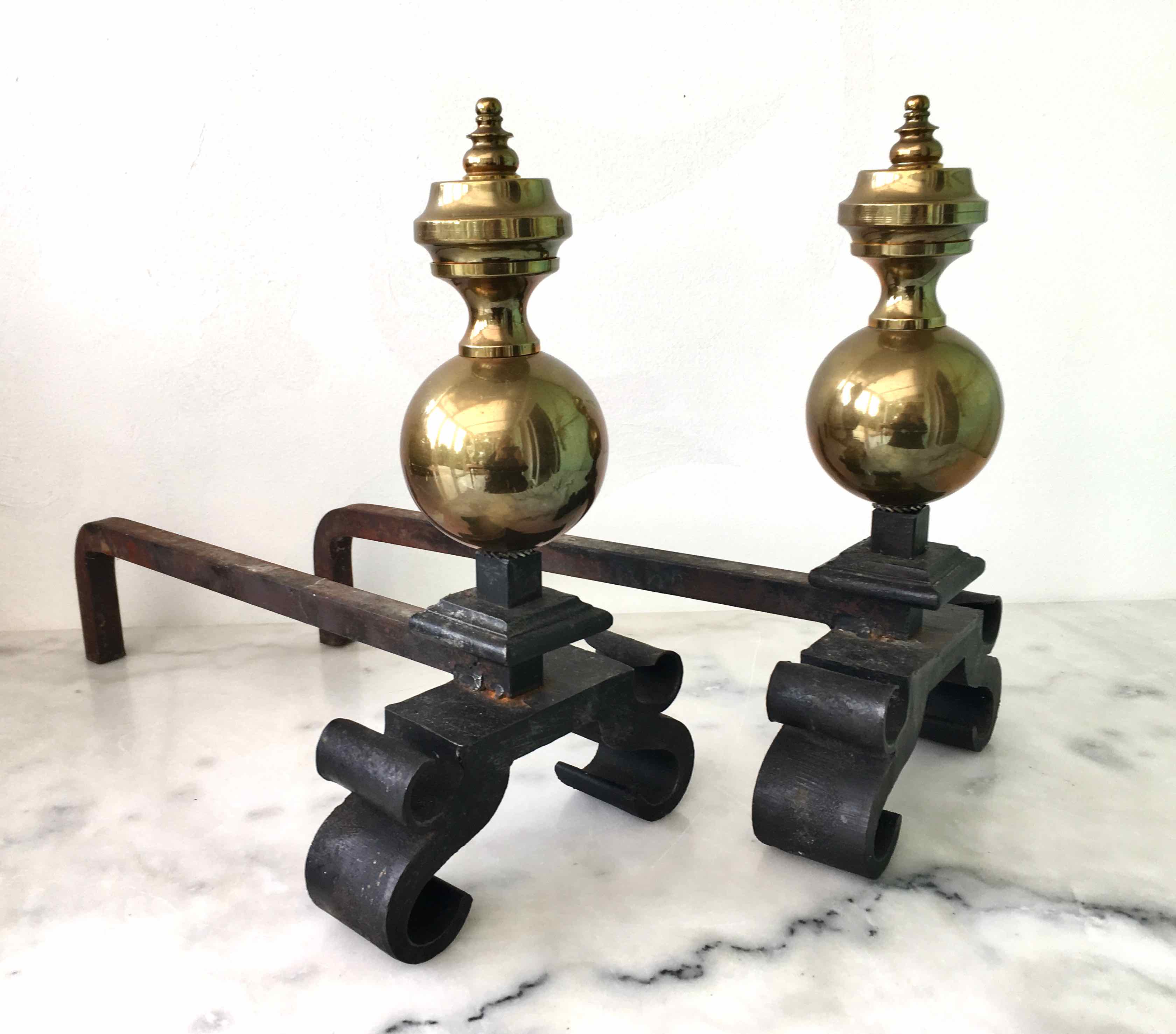 Old cast iron and brass bedside tables