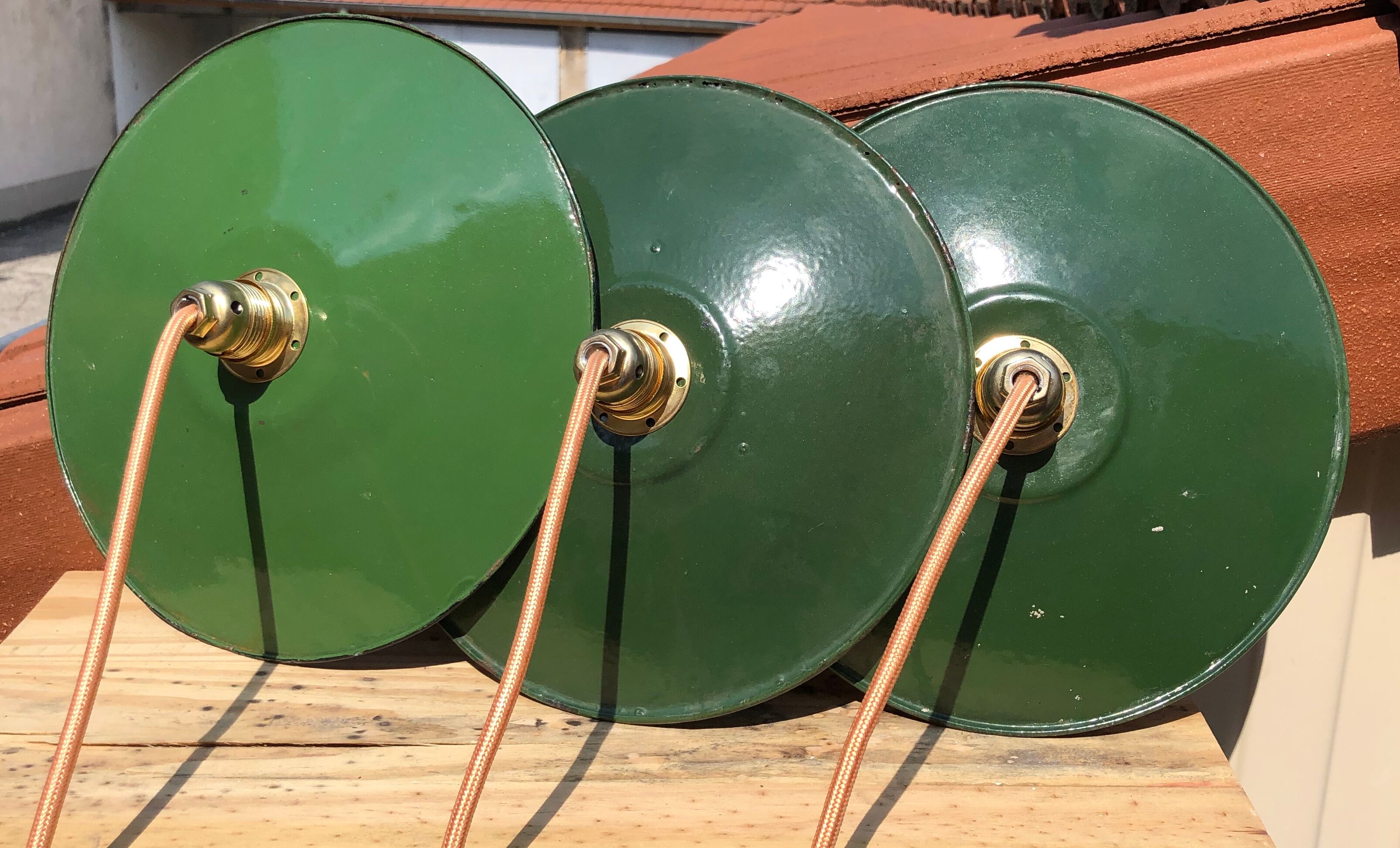 Trio suspension enamel sheet enamel vintage green and white, new e14 socket
