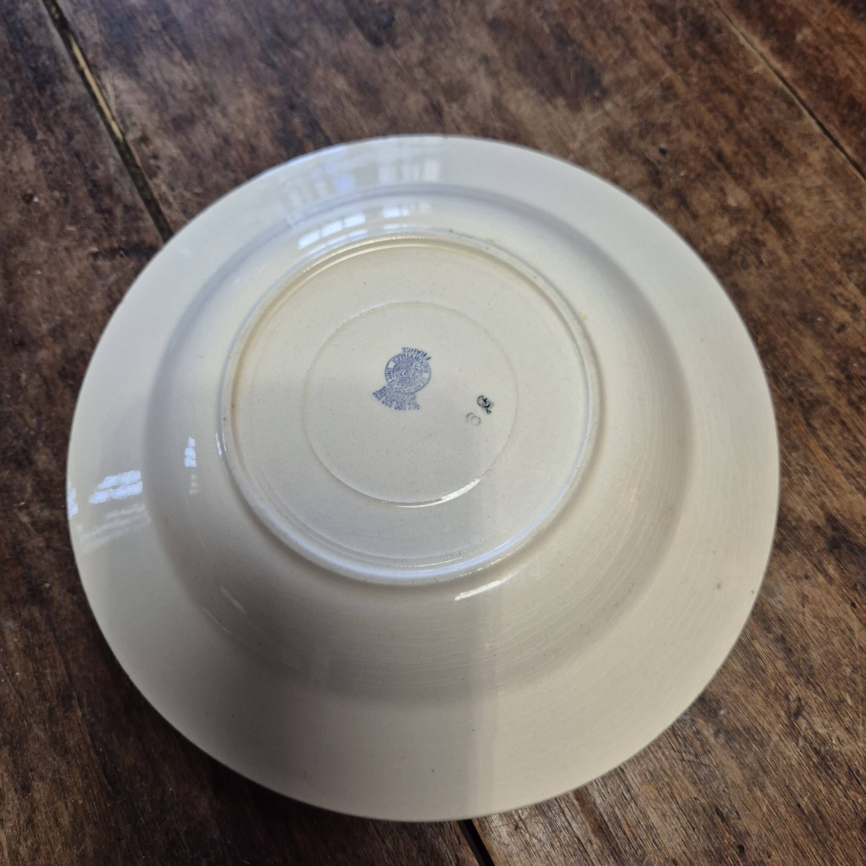 Shallow bowl half porcelain Badonviller rose pattern