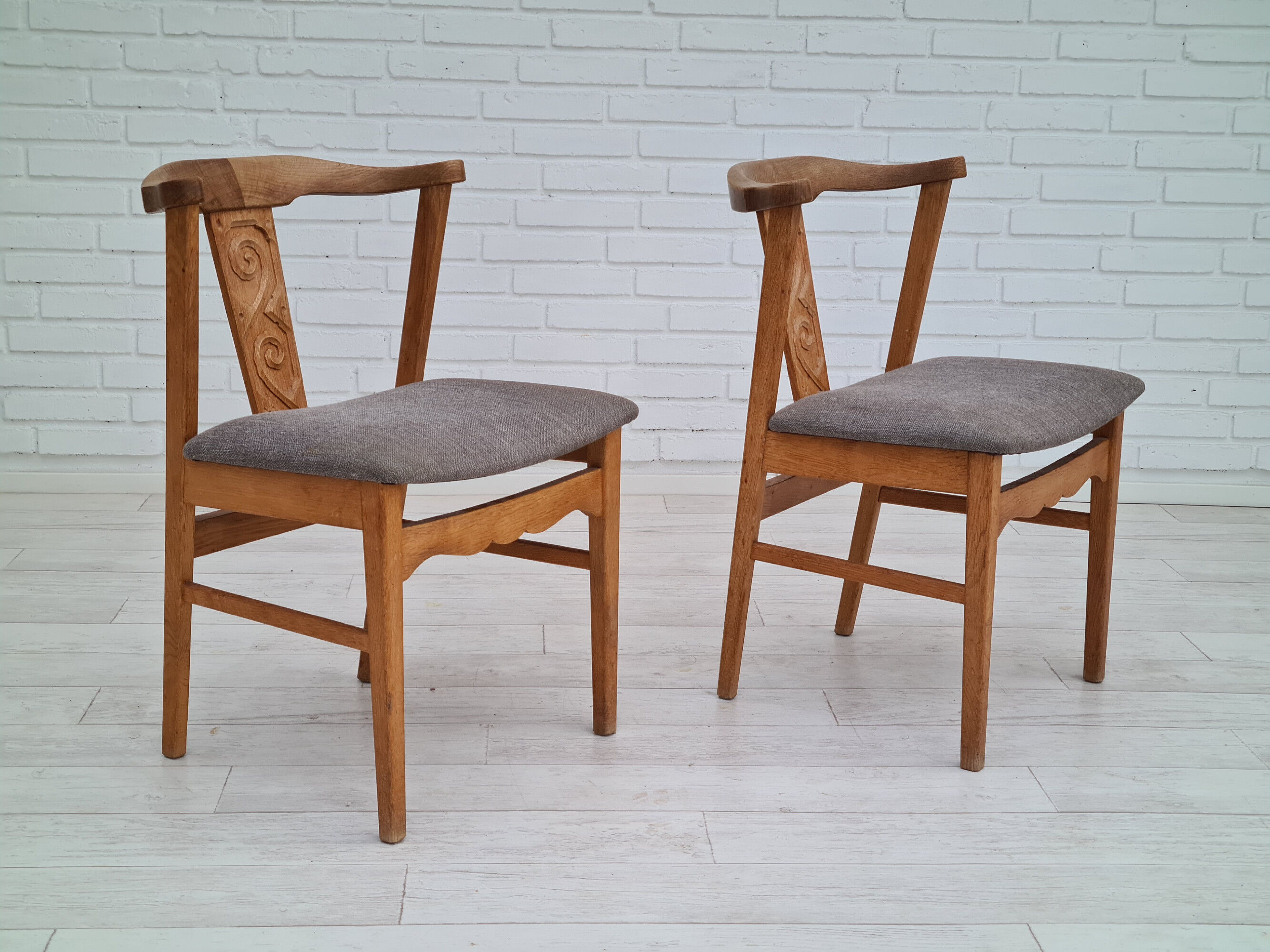 Danish design 70s, pair of dining chairs, solid oak