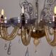 Venetian chandelier in blue and amber Murano glass, 12 light arms, circa 1980.