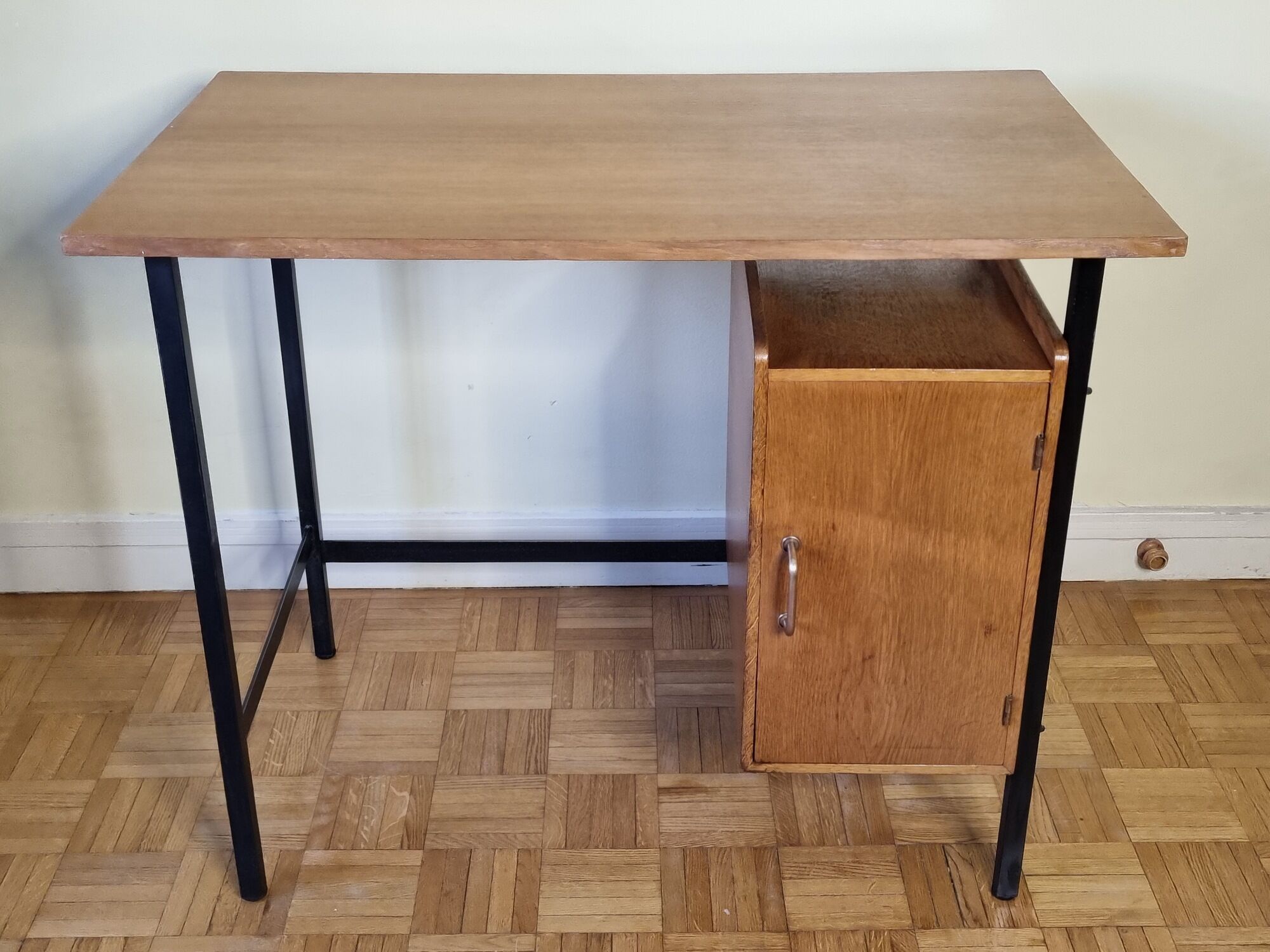 Vintage desk in metal and wood, 50s-60s