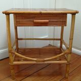 Rattan and vintage bamboo bedside table