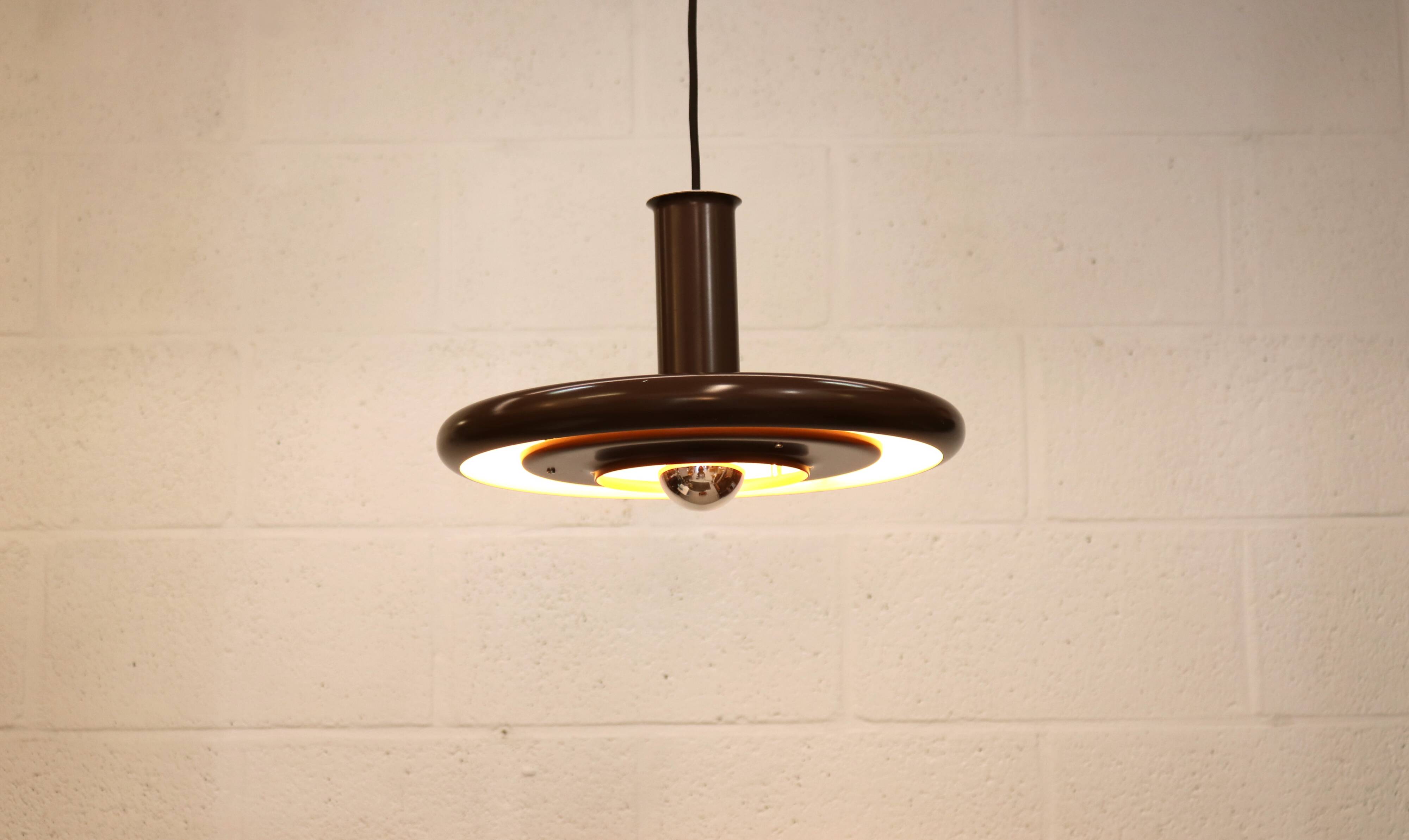 Brown vintage Fog & Morup pendant lamp: Hans Due Optima model, mid-century.