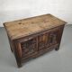 Old storage chest oak carved traditional scene
