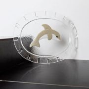 Vintage Murano glass serving platter with dolphin decoration, Italy, 1980s.