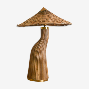 Lampe de table en rotin en forme de champignon structurel moderne du milieu du siècle