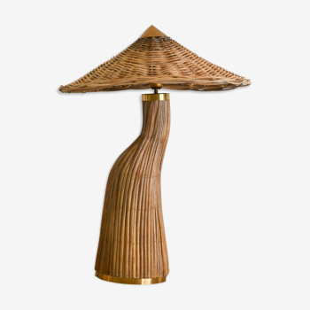 Midcentury Modern Structural Shroom Shaped Rattan Table Lamp