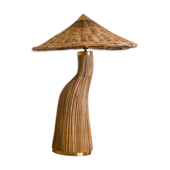 Midcentury Modern Structural Shroom Shaped Rattan Table Lamp
