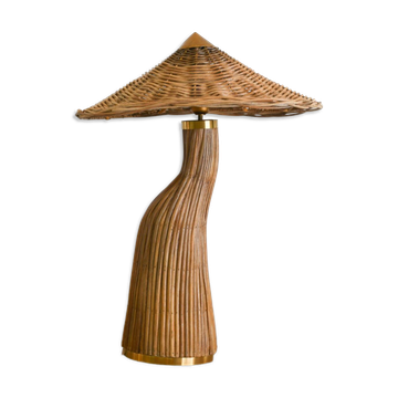 Lampe de table en rotin en forme de champignon structurel moderne du milieu du siècle