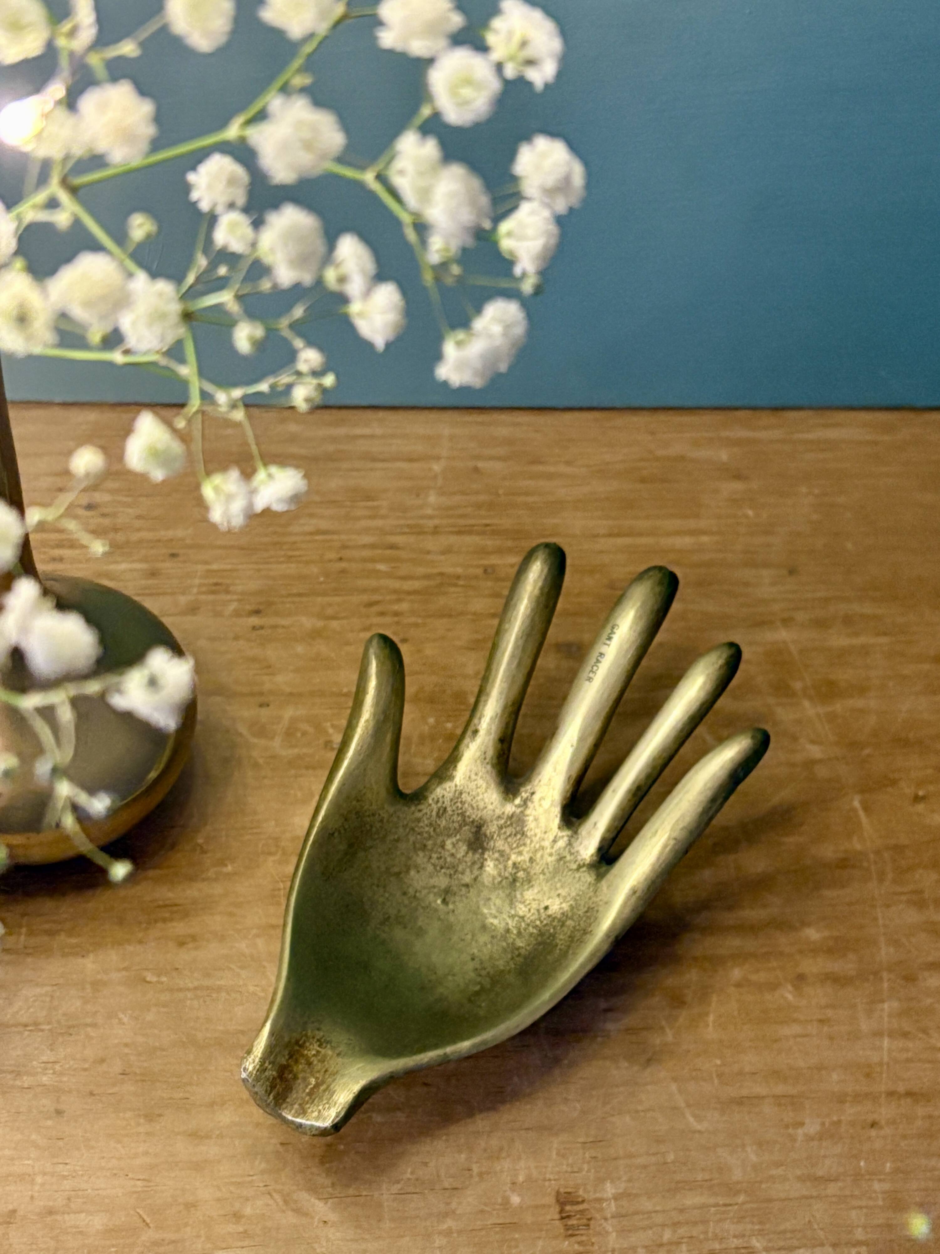 Vintage brass hand ashtray/trinket tray