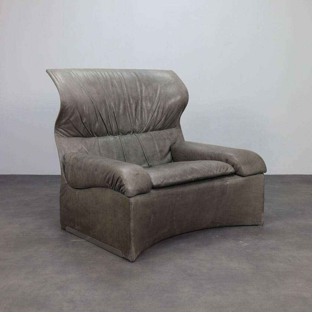 Vela Alta leather lounge chair and ottoman by Giovanni Offredi for Saporiti, Italy, 1970s