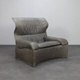 Vela Alta leather lounge chair and ottoman by Giovanni Offredi for Saporiti, Italy, 1970s