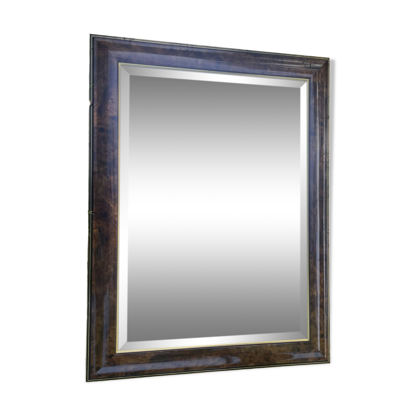 Large mirror with natural wood molding, gold fillet, beveled mirror, (La Gatvinière)