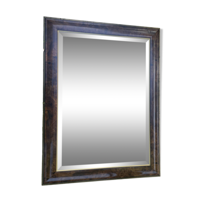 Grand miroir moulure bois nature, réhaut filet or, miroir biseauté, (La Gatvinière)