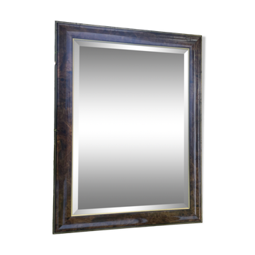 Large natural wood moulding mirror, gold fillet highlight, bevelled mirror, (La Gatvinière)