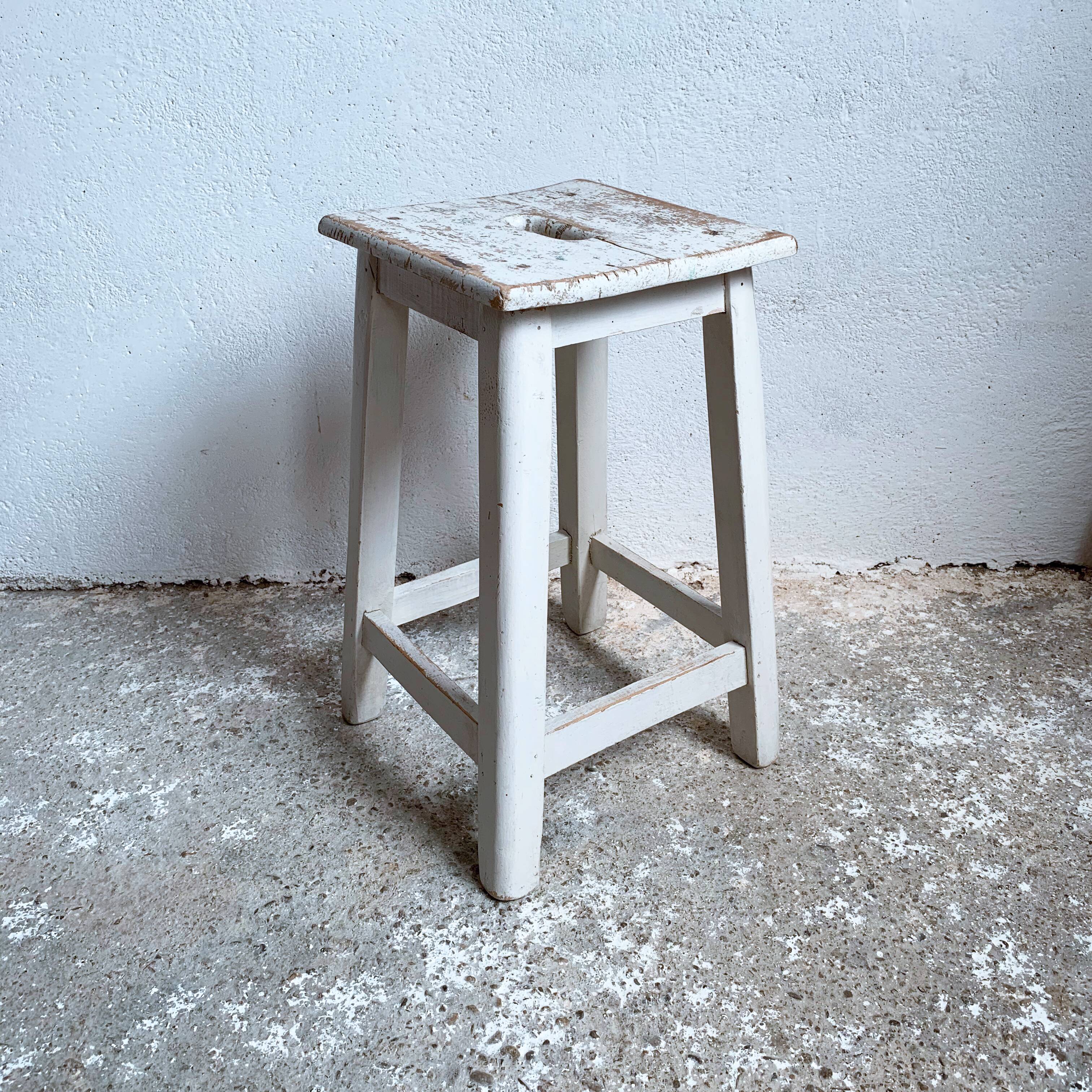 White wooden workshop stool