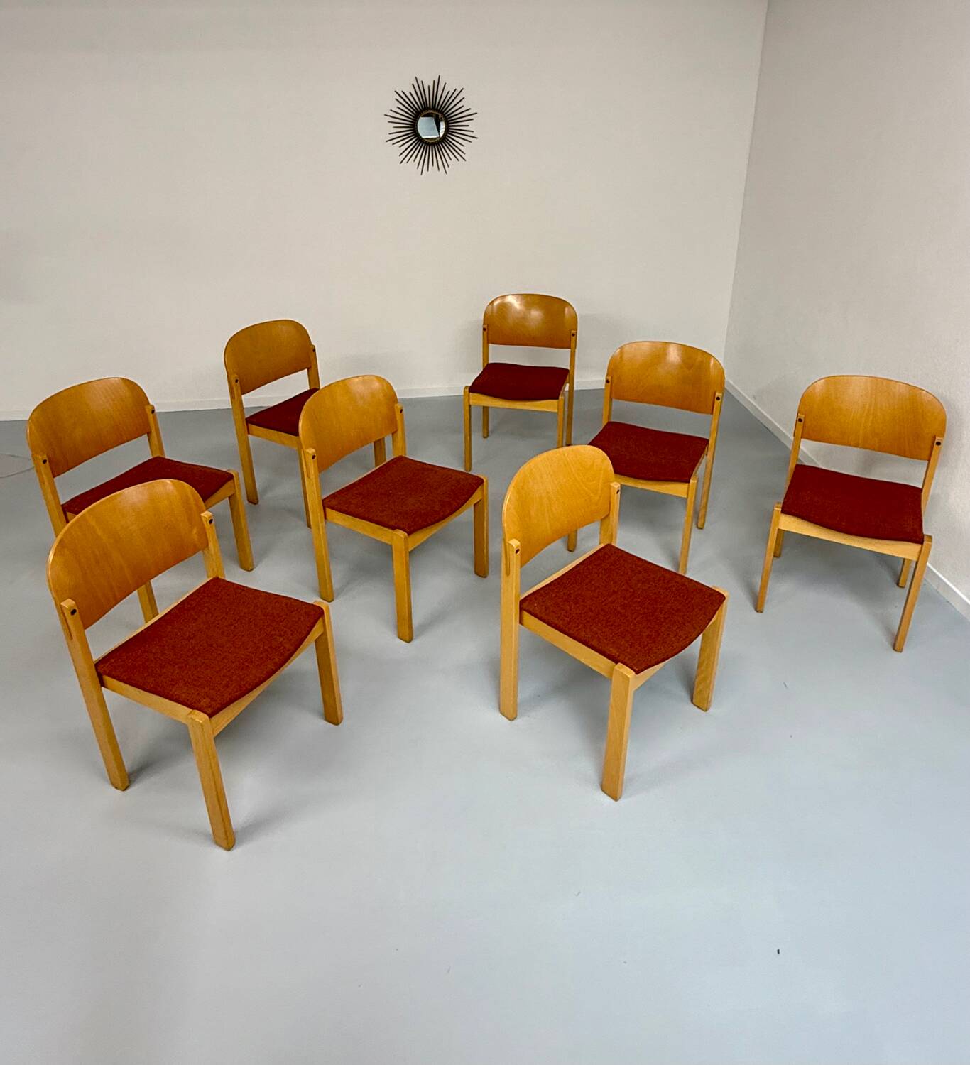 Lot of 8 old Scandinavian design wooden chairs from the 80s vintage