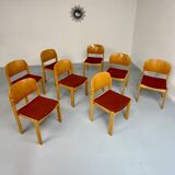 Lot of 8 old Scandinavian design wooden chairs from the 80s vintage