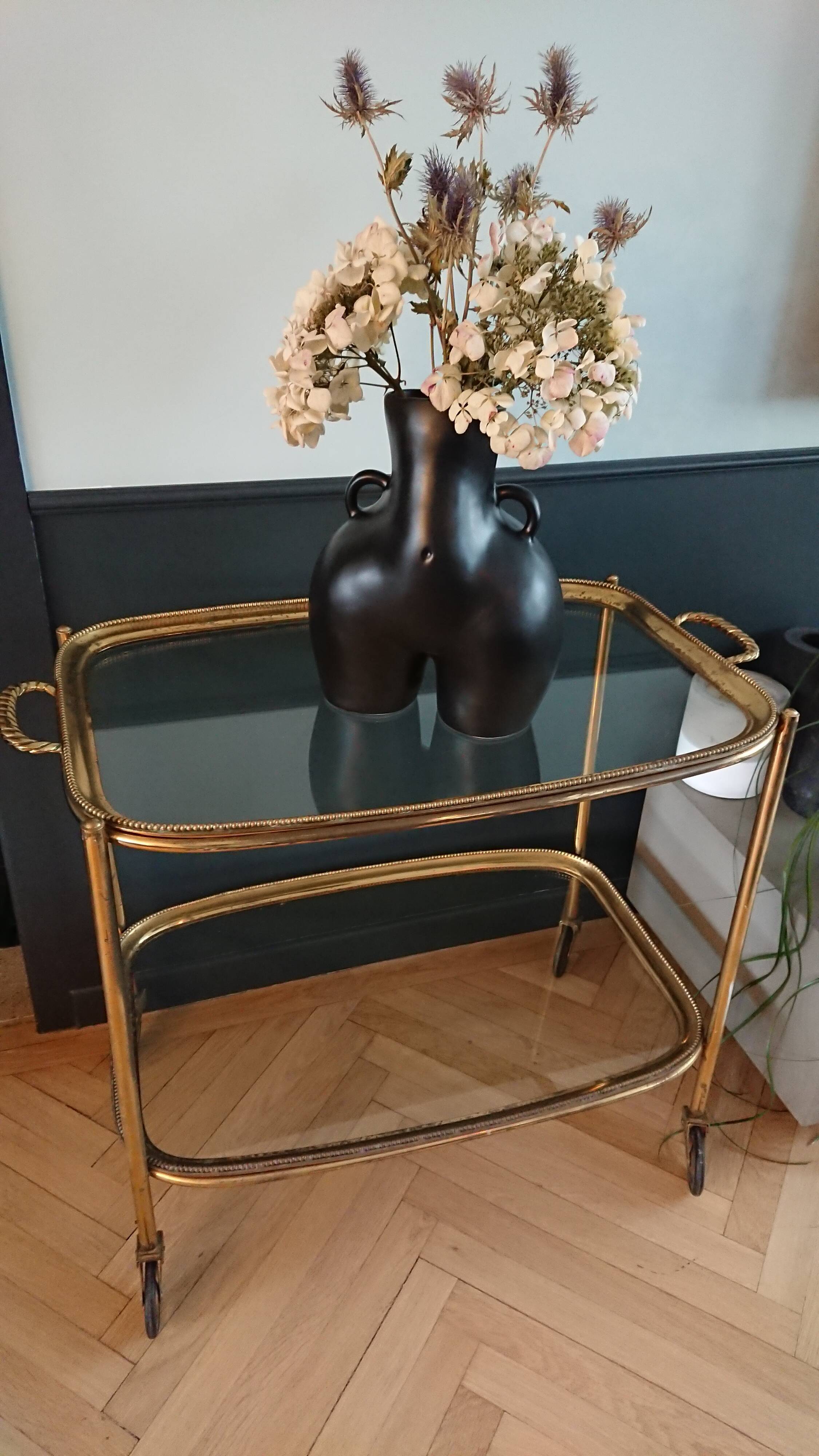 Brass dessert and glass 2 trays