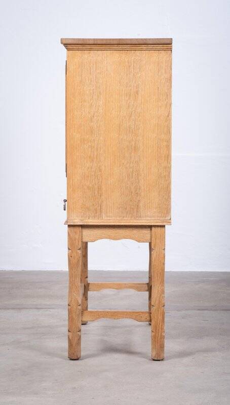 Small Brutalist Oak Cabinet with Brass Handles, Denmark, 1960s