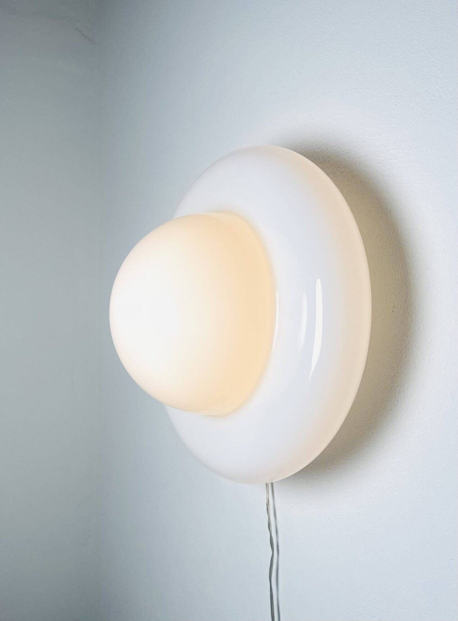 Sculptural Ufo Space Age Wall Lamp In Opal Glass, Italy 1970S